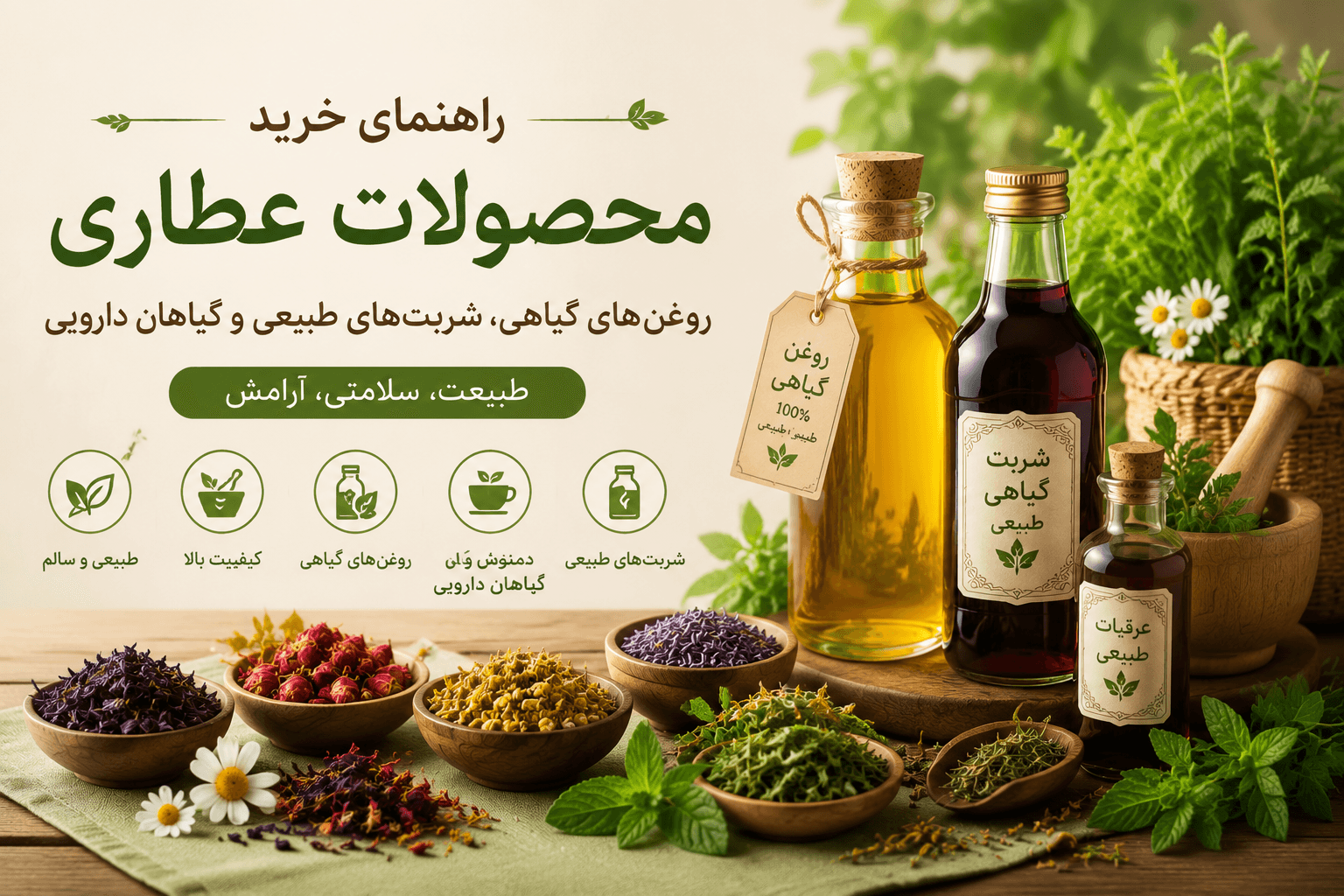 راهنمای خرید محصولات عطاری؛ آشنایی با روغن‌های گیاهی، شربت‌های طبیعی و گیاهان دارویی